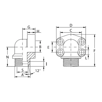 Flange 90° Filettate Metriche con Attacco DIN 3901-3902 Oleo Tecnica