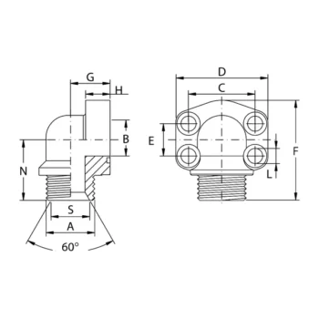Flange a 90° a Tenuta Conica a 60° Filettate Gas Oleo Tecnica